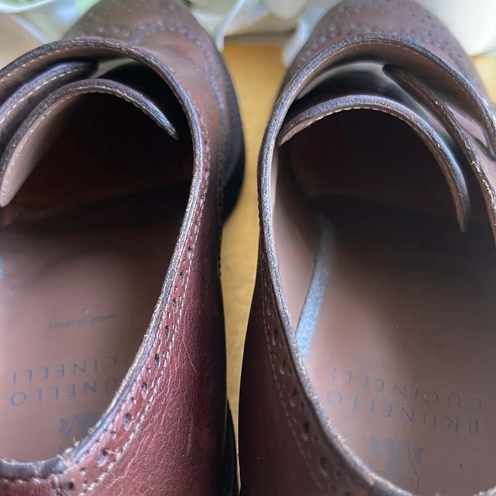 Brunello Cucinelli Brogue Wingtip Double Monk Strap Loafers in Brown Leather